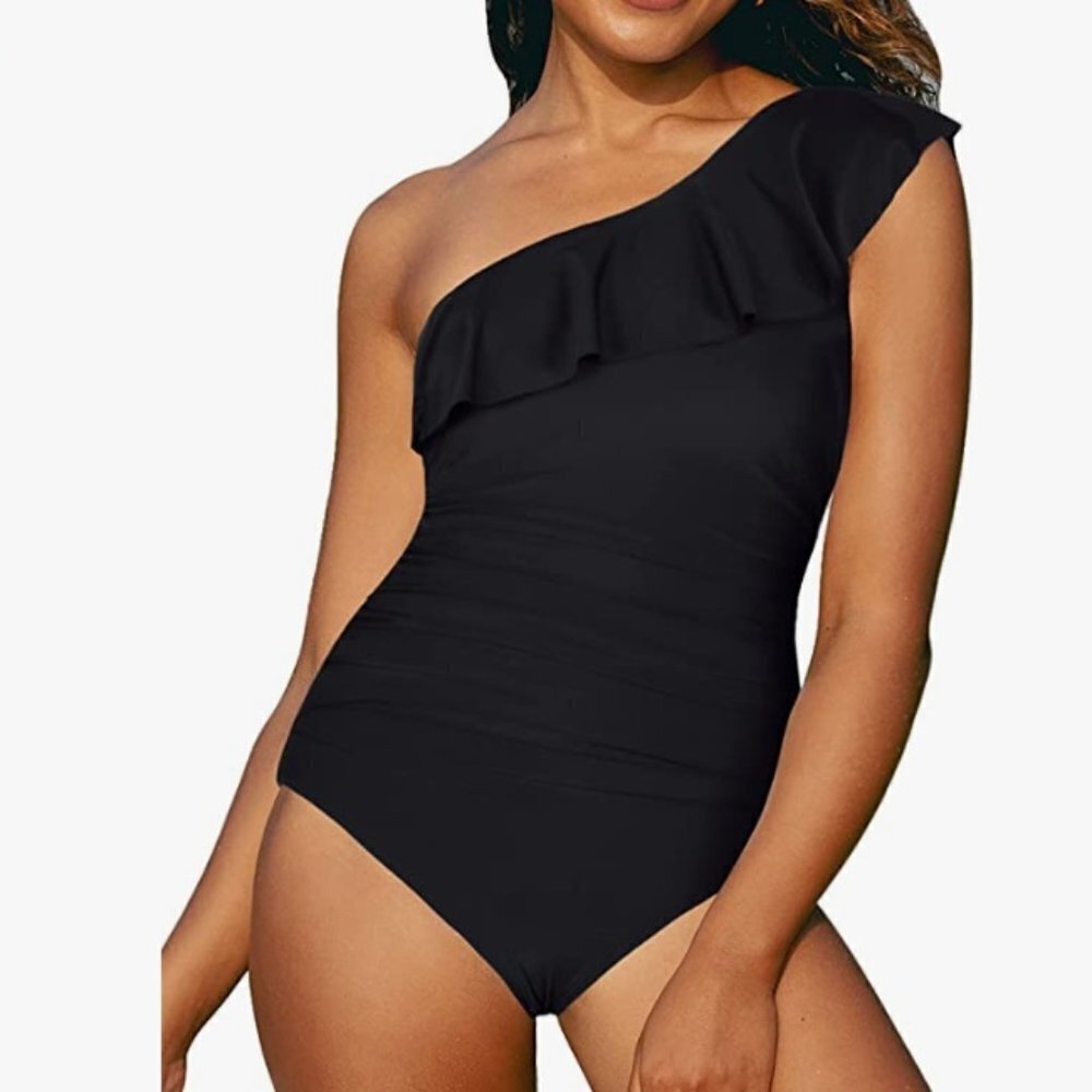 One Piece Swimsuits One Shoulder Asymmetric Ruffle Monokinis, Size 8